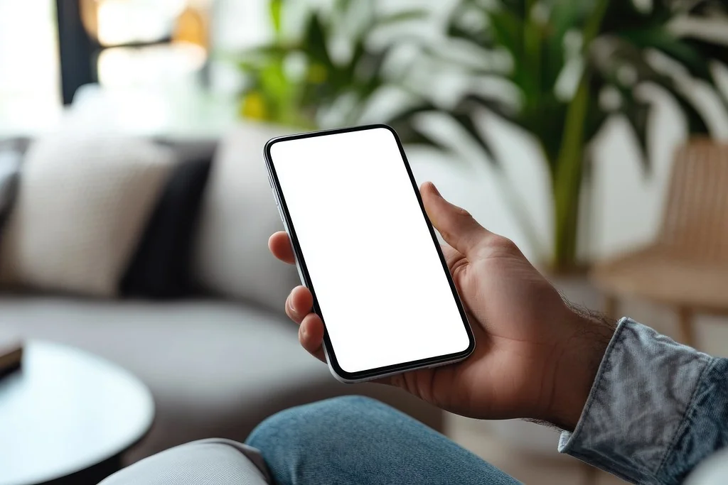 A smartphone held in one hand