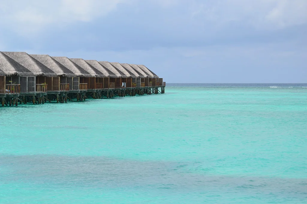 Overwater villas over a lagoon in the Maldives